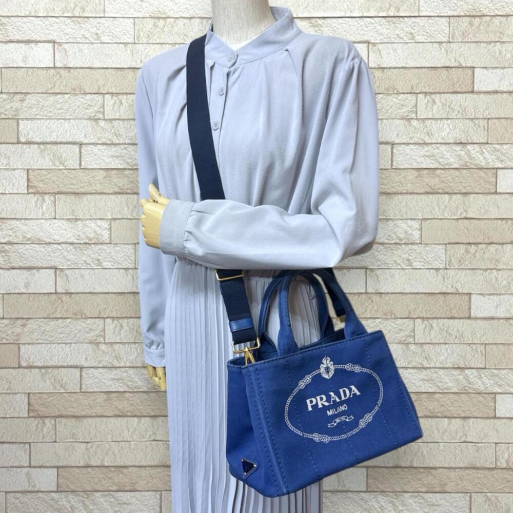 PRADA Blue Canvas Shoulder Bag - Picture 2 of 16